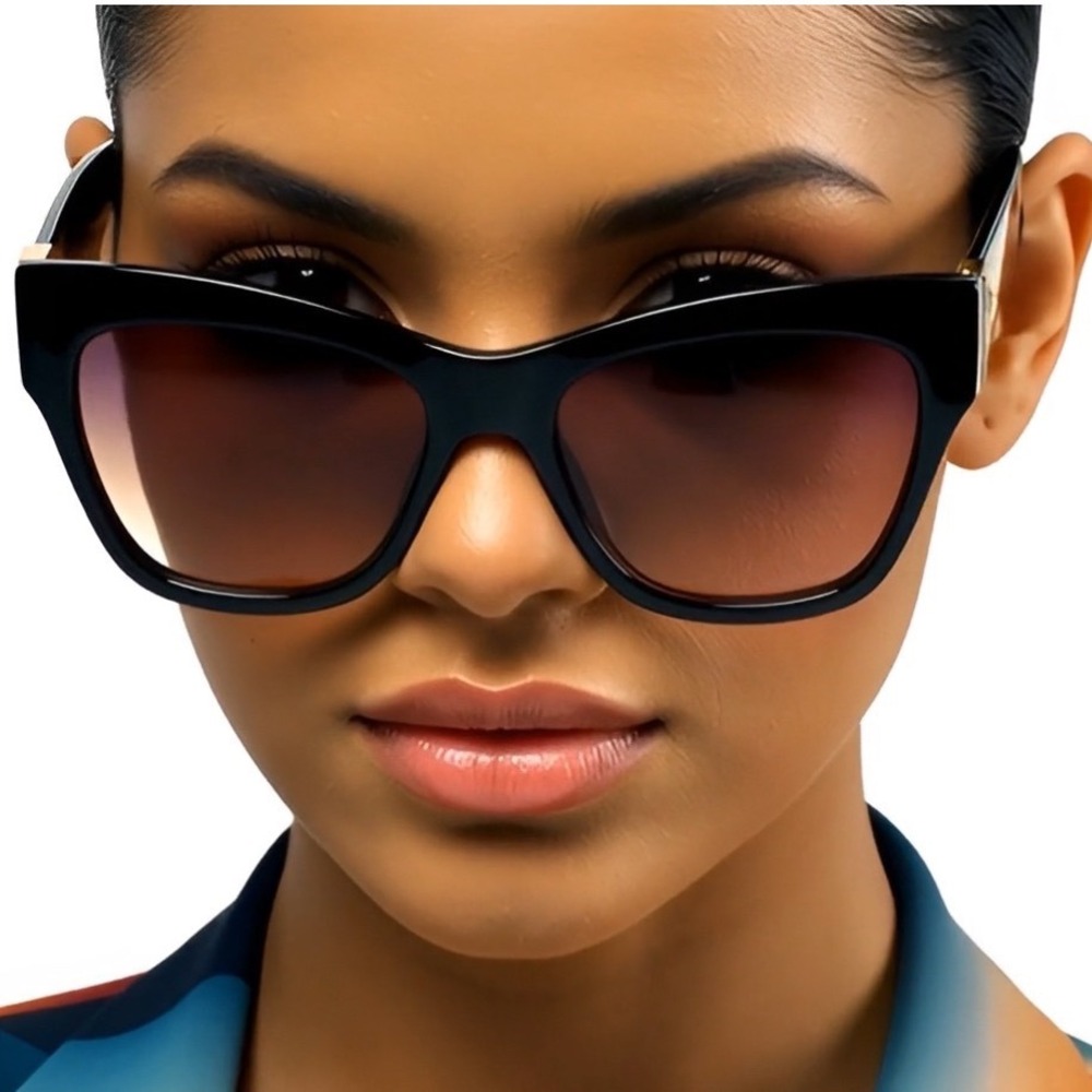 Cat Eye Sunglasses Gold Chain Accent Designer Style Fashion Shades Elegant Trend - Picture 9 of 9